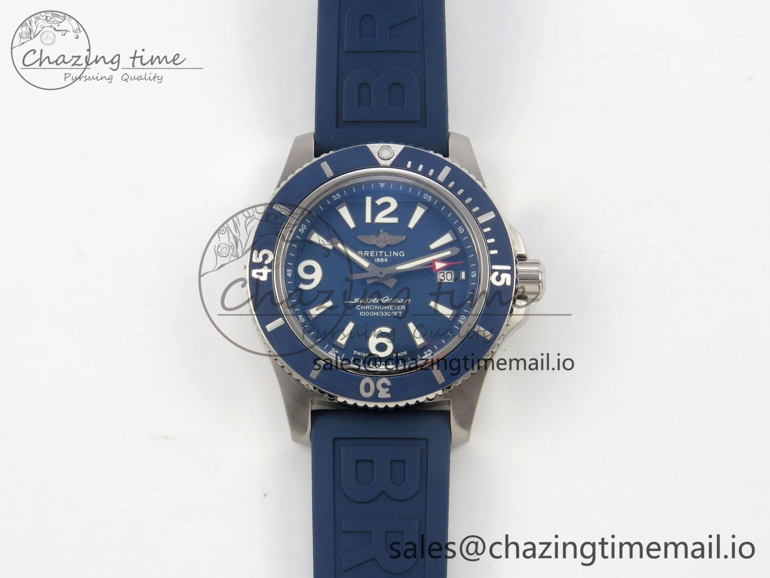 Lightweight Superocean 46mm SS TF 1:1 Best Edition Blue Dial Blue Bezel on Blue Rubber Strap A2824 V 5396