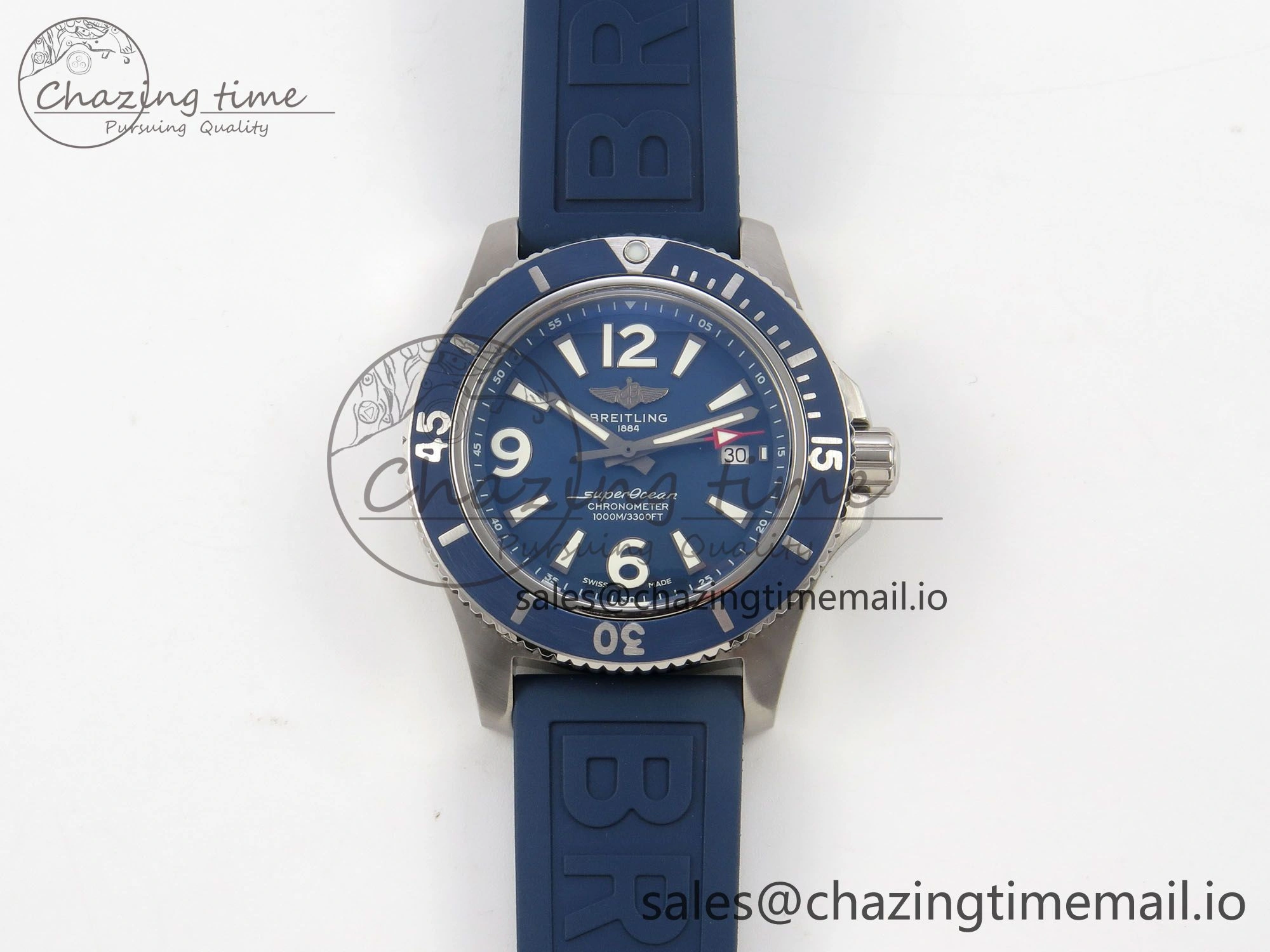 Lightweight Superocean 46mm SS TF 1:1 Best Edition Blue Dial Blue Bezel on Blue Rubber Strap A2824 V 5396