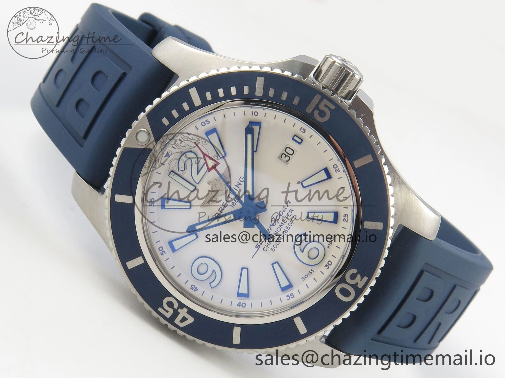 Superocean 46mm SS TF 1:1 Best Edition White Dial Blue Bezel on Blue Rubber Strap A2824 V GoAnywhere 5395