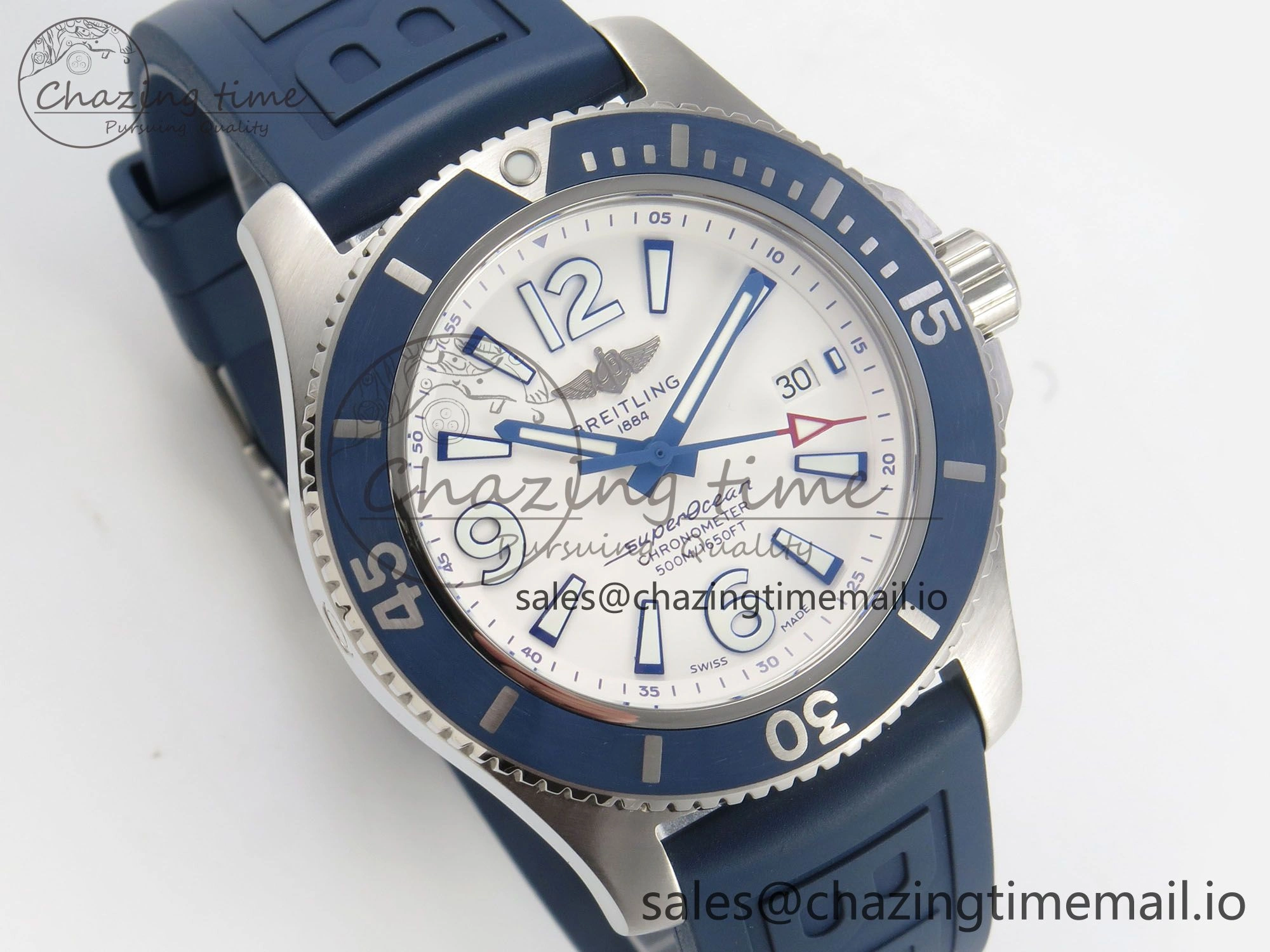 Superocean 46mm SS TF 1:1 Best Edition White Dial Blue Bezel on Blue Rubber Strap A2824 V GoAnywhere 5395