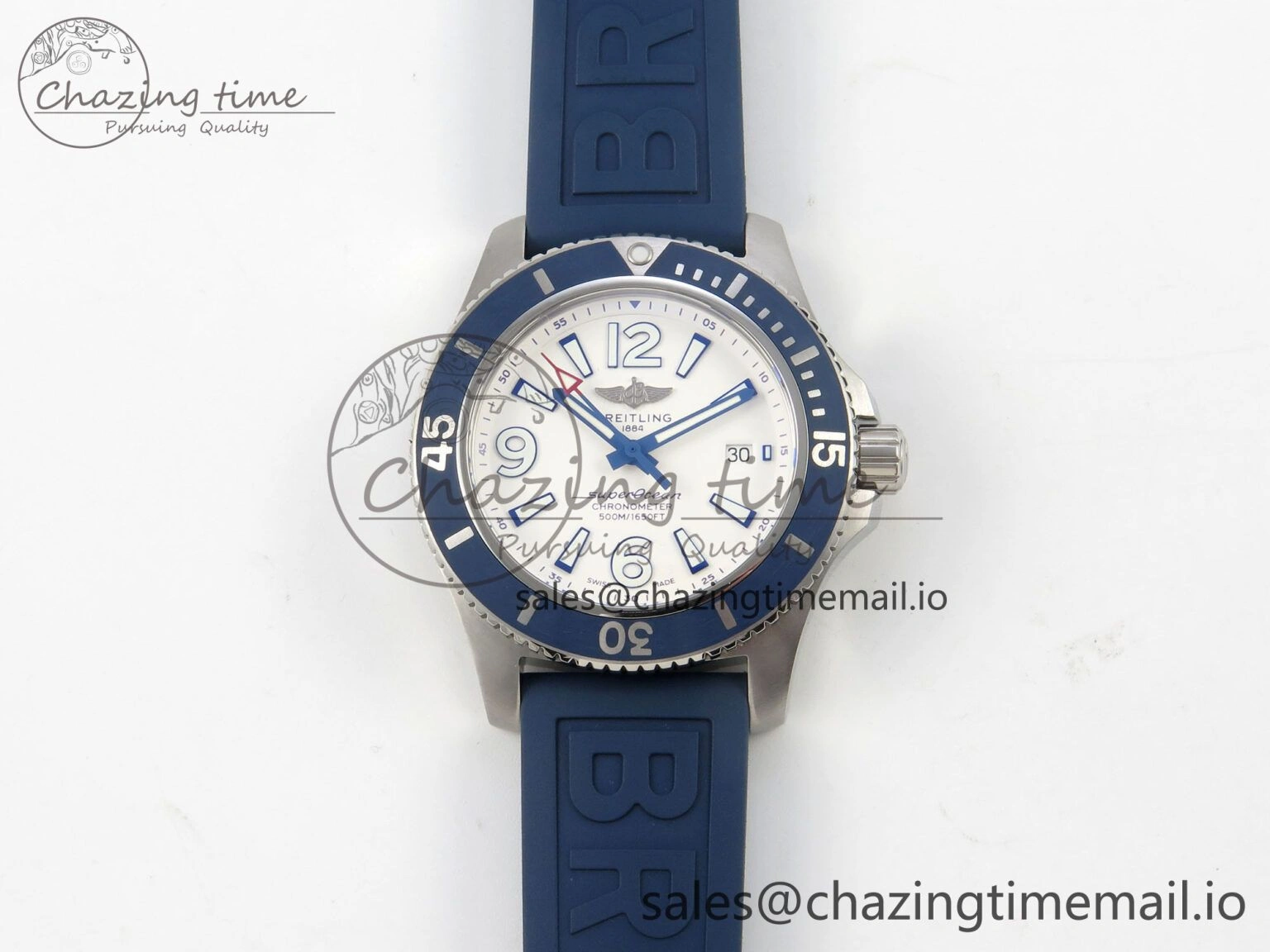 Superocean 46mm SS TF 1:1 Best Edition White Dial Blue Bezel on Blue Rubber Strap A2824 V GoAnywhere 5395