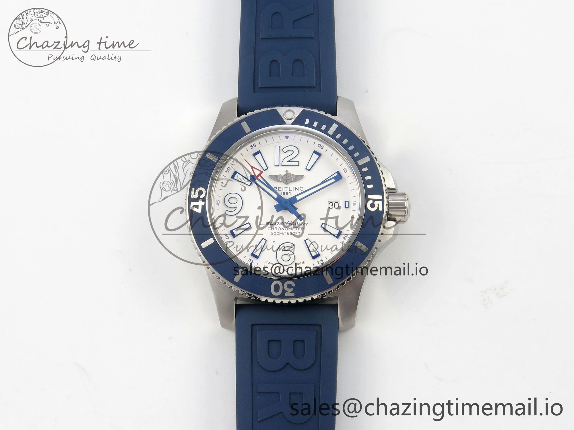 Superocean 46mm SS TF 1:1 Best Edition White Dial Blue Bezel on Blue Rubber Strap A2824 V GoAnywhere 5395