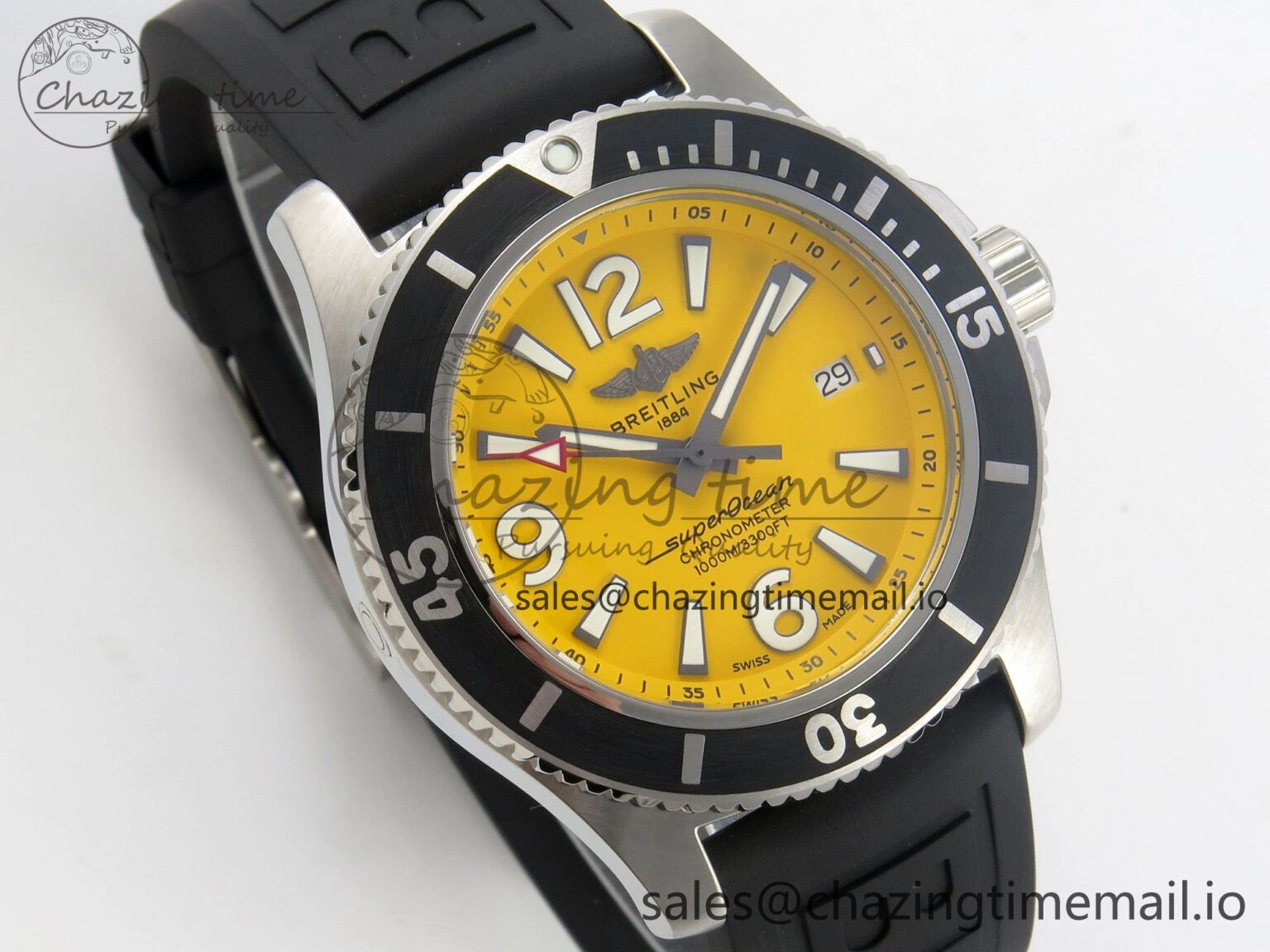 Superocean 46mm SS TF 1:1 Best Edition Yellow Dial Black Bezel on Black Rubber Strap A2824 V FlexibleFit 5392