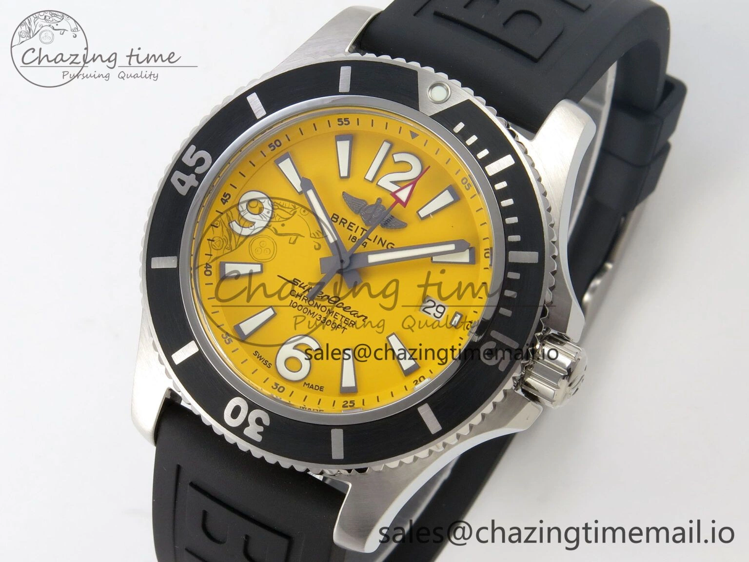 Superocean 46mm SS TF 1:1 Best Edition Yellow Dial Black Bezel on Black Rubber Strap A2824 V FlexibleFit 5392