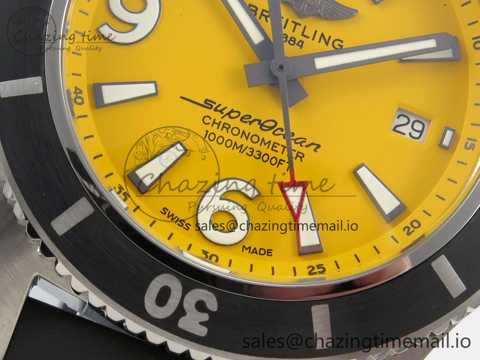 Superocean 46mm SS TF 1:1 Best Edition Yellow Dial Black Bezel on Black Rubber Strap A2824 V FlexibleFit 5392