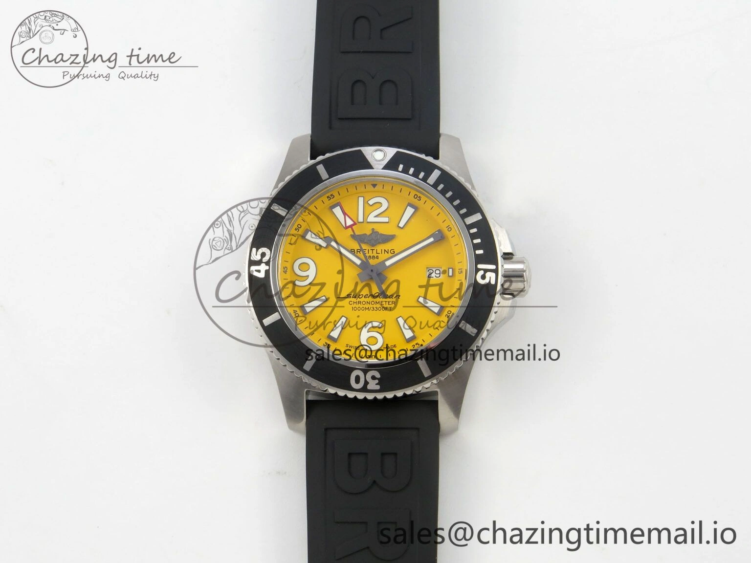 Superocean 46mm SS TF 1:1 Best Edition Yellow Dial Black Bezel on Black Rubber Strap A2824 V FlexibleFit 5392
