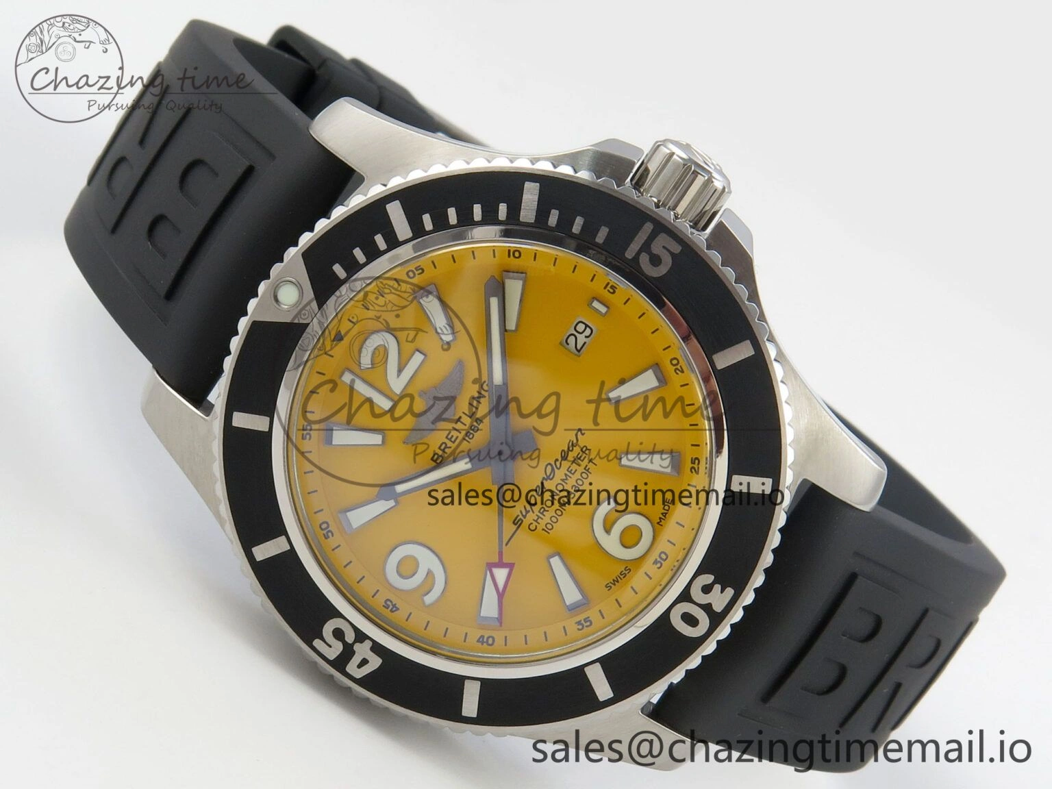 Superocean 46mm SS TF 1:1 Best Edition Yellow Dial Black Bezel on Black Rubber Strap A2824 V FlexibleFit 5392