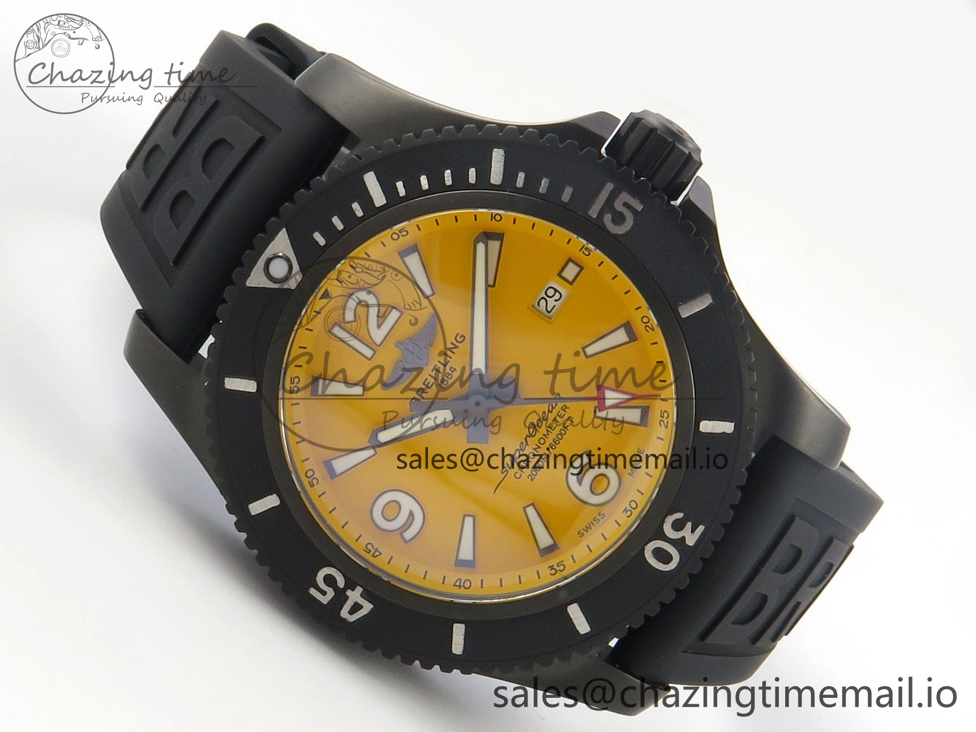 Superocean 46mm TF 1:1 Best Edition Yellow Dial Black Bezel on Black Rubber Strap A2824 V ModernLook 5386