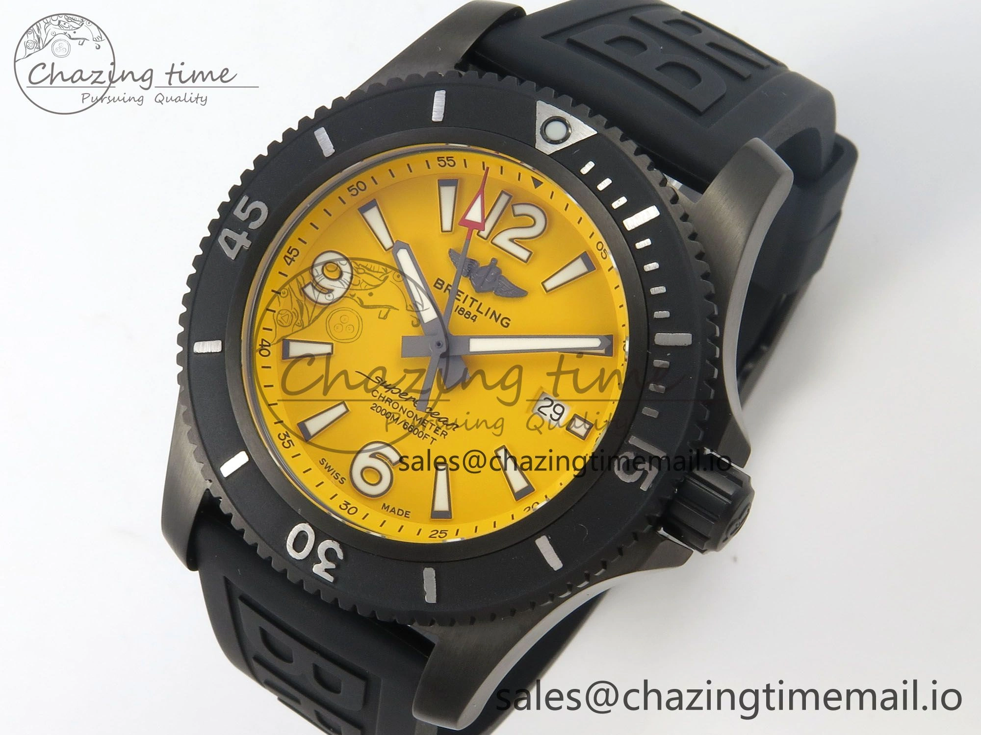 Superocean 46mm TF 1:1 Best Edition Yellow Dial Black Bezel on Black Rubber Strap A2824 V ModernLook 5386