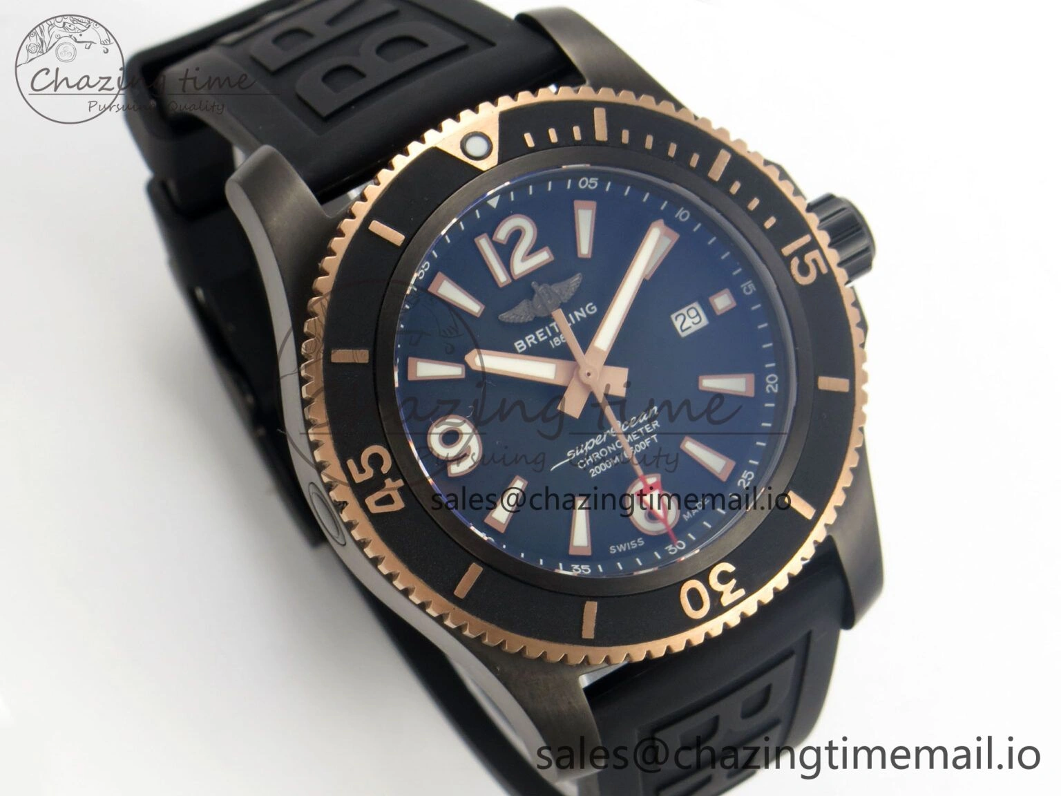 Superocean 46mm TF RG 1:1 Best Edition Black RG Dial Black Bezel on Black Rubber Strap A2824 V Stylish 5385