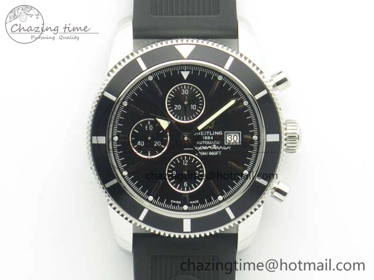 GoodFit Superocean Heritage ii Chrono 46 SS OMF 1:1 Best Edition Black Bezel Black Dial on Black Rubber Strap A 5629