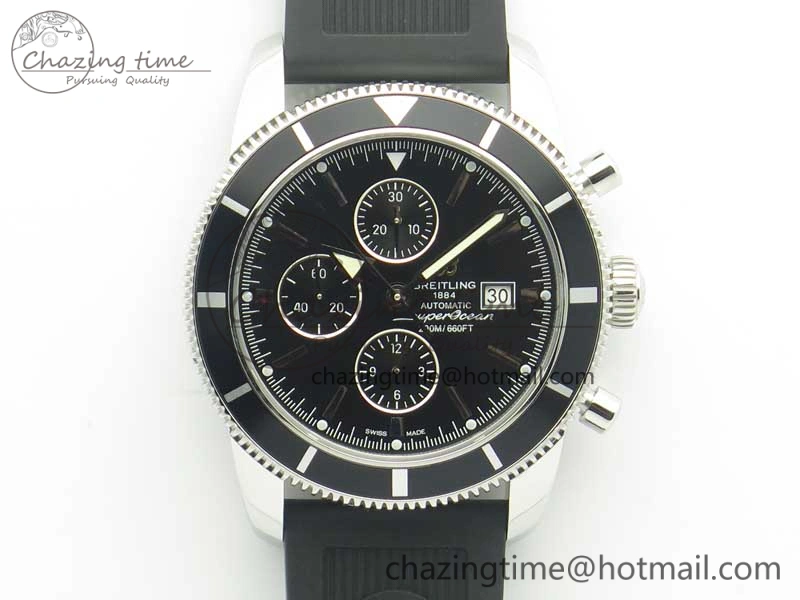 GoodFit Superocean Heritage ii Chrono 46 SS OMF 1:1 Best Edition Black Bezel Black Dial on Black Rubber Strap A 5629
