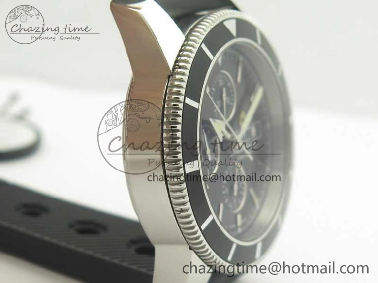 GoodFit Superocean Heritage ii Chrono 46 SS OMF 1:1 Best Edition Black Bezel Black Dial on Black Rubber Strap A 5629