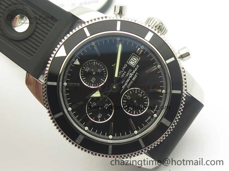 GoodFit Superocean Heritage ii Chrono 46 SS OMF 1:1 Best Edition Black Bezel Black Dial on Black Rubber Strap A 5629