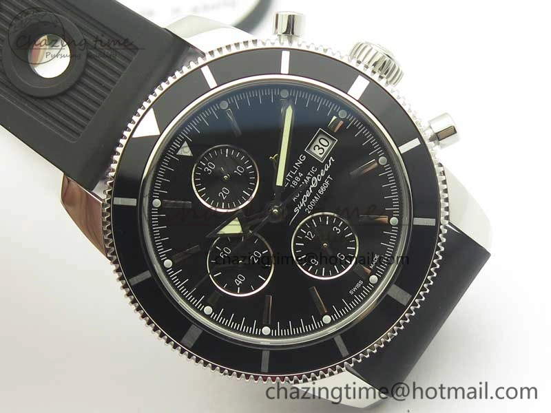 GoodFit Superocean Heritage ii Chrono 46 SS OMF 1:1 Best Edition Black Bezel Black Dial on Black Rubber Strap A 5629