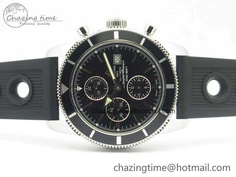 GoodFit Superocean Heritage ii Chrono 46 SS OMF 1:1 Best Edition Black Bezel Black Dial on Black Rubber Strap A 5629