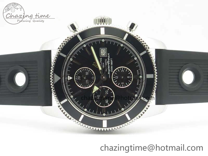 GoodFit Superocean Heritage ii Chrono 46 SS OMF 1:1 Best Edition Black Bezel Black Dial on Black Rubber Strap A 5629