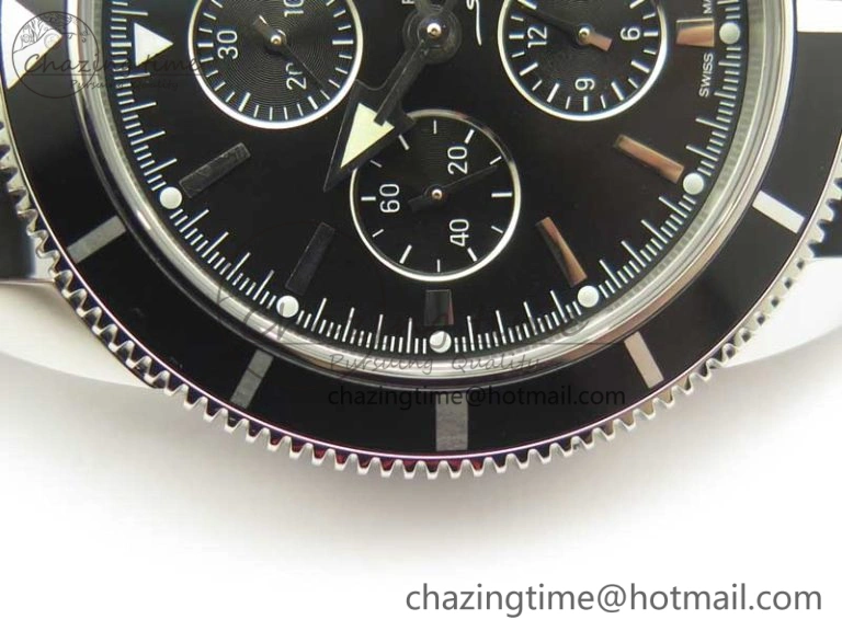 GoodFit Superocean Heritage ii Chrono 46 SS OMF 1:1 Best Edition Black Bezel Black Dial on Black Rubber Strap A 5629