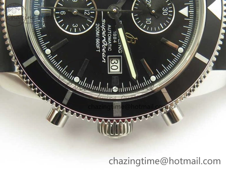 GoodFit Superocean Heritage ii Chrono 46 SS OMF 1:1 Best Edition Black Bezel Black Dial on Black Rubber Strap A 5629