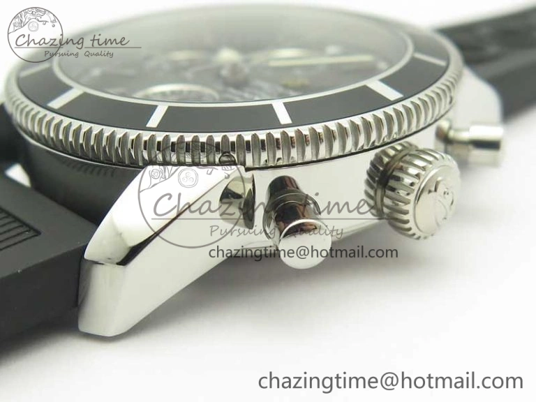 GoodFit Superocean Heritage ii Chrono 46 SS OMF 1:1 Best Edition Black Bezel Black Dial on Black Rubber Strap A 5629