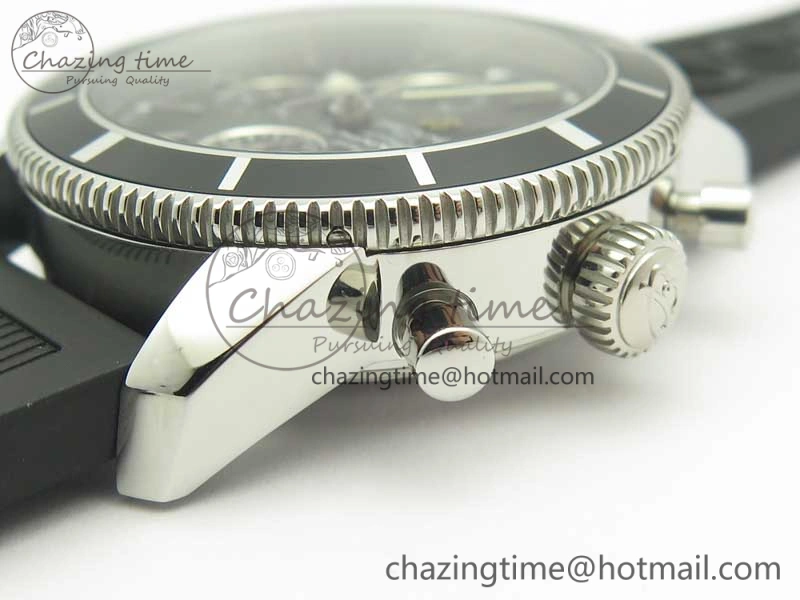 GoodFit Superocean Heritage ii Chrono 46 SS OMF 1:1 Best Edition Black Bezel Black Dial on Black Rubber Strap A 5629