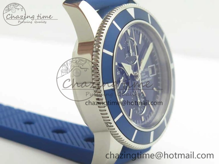 Supportive Superocean Heritage ii Chrono 46 SS OMF 1:1 Best Edition Blue Bezel Blue Dial on Blue Rubber Strap A 5627