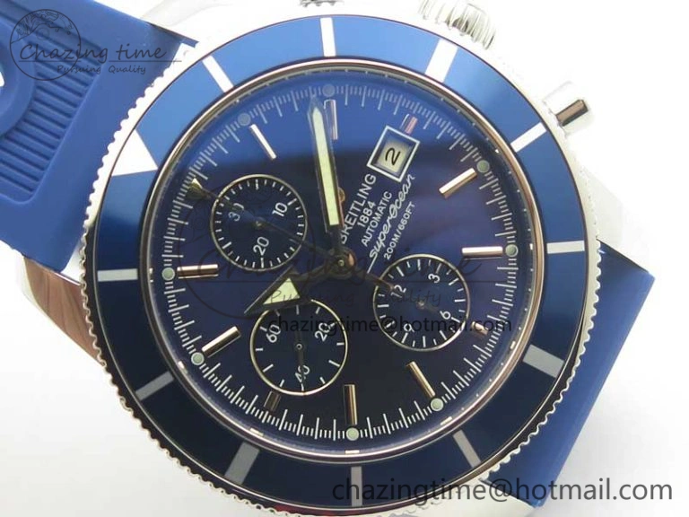 Supportive Superocean Heritage ii Chrono 46 SS OMF 1:1 Best Edition Blue Bezel Blue Dial on Blue Rubber Strap A 5627