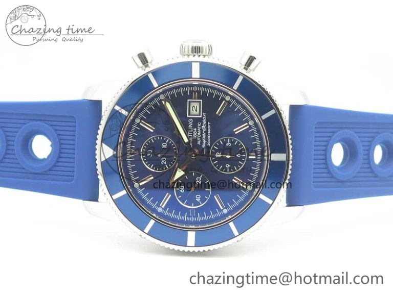 Supportive Superocean Heritage ii Chrono 46 SS OMF 1:1 Best Edition Blue Bezel Blue Dial on Blue Rubber Strap A 5627