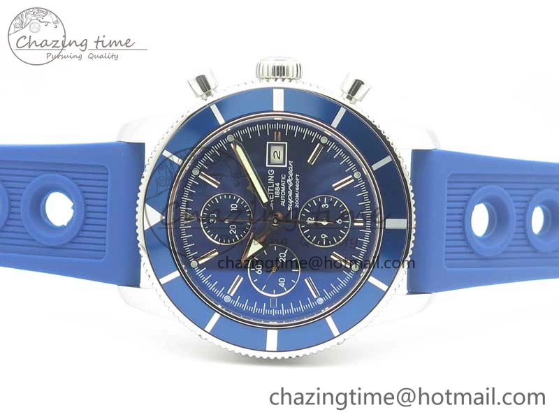Supportive Superocean Heritage ii Chrono 46 SS OMF 1:1 Best Edition Blue Bezel Blue Dial on Blue Rubber Strap A 5627