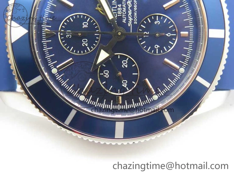 Supportive Superocean Heritage ii Chrono 46 SS OMF 1:1 Best Edition Blue Bezel Blue Dial on Blue Rubber Strap A 5627