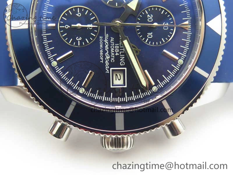 Supportive Superocean Heritage ii Chrono 46 SS OMF 1:1 Best Edition Blue Bezel Blue Dial on Blue Rubber Strap A 5627