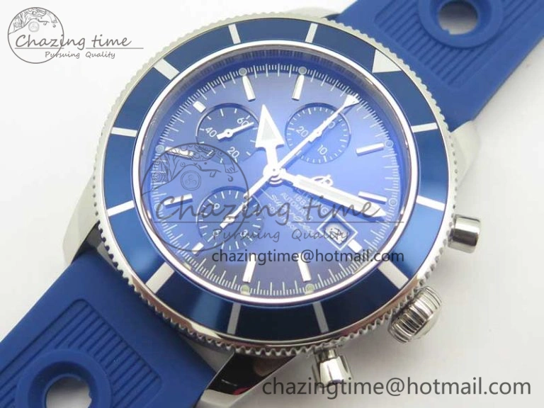 Supportive Superocean Heritage ii Chrono 46 SS OMF 1:1 Best Edition Blue Bezel Blue Dial on Blue Rubber Strap A 5627