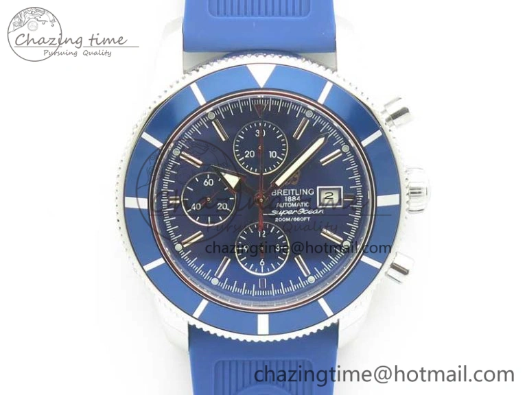 Supportive Superocean Heritage ii Chrono 46 SS OMF 1:1 Best Edition Blue Bezel Blue Dial on Blue Rubber Strap A 5627