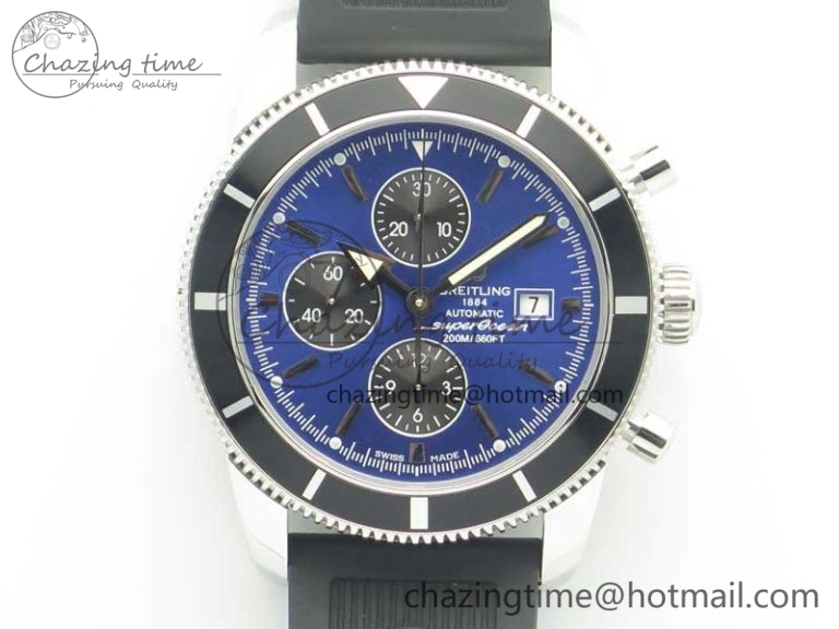 Snug Superocean Heritage ii Chrono 46 SS OMF 1:1 Best Edition Blue Bezel Blue Black Dial on Black Rubber Strap A 5625