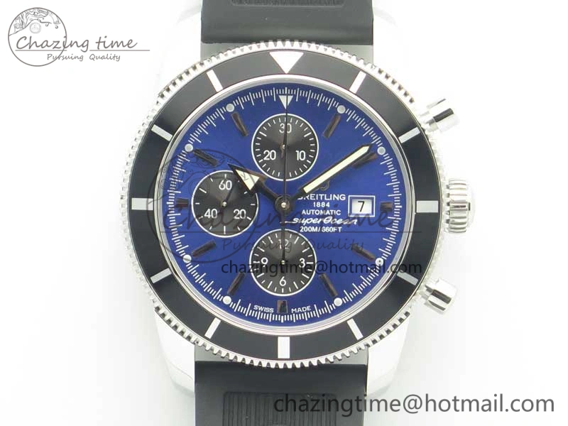 Snug Superocean Heritage ii Chrono 46 SS OMF 1:1 Best Edition Blue Bezel Blue Black Dial on Black Rubber Strap A 5625