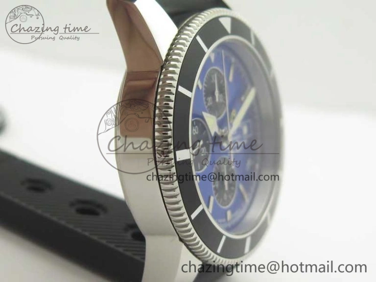 Snug Superocean Heritage ii Chrono 46 SS OMF 1:1 Best Edition Blue Bezel Blue Black Dial on Black Rubber Strap A 5625