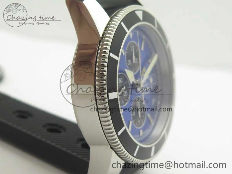 Snug Superocean Heritage ii Chrono 46 SS OMF 1:1 Best Edition Blue Bezel Blue Black Dial on Black Rubber Strap A 5625