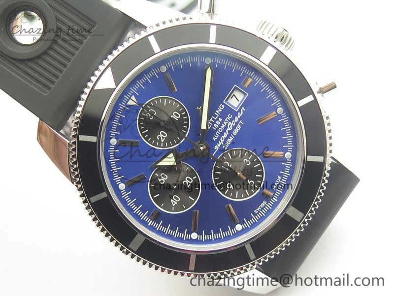 Snug Superocean Heritage ii Chrono 46 SS OMF 1:1 Best Edition Blue Bezel Blue Black Dial on Black Rubber Strap A 5625