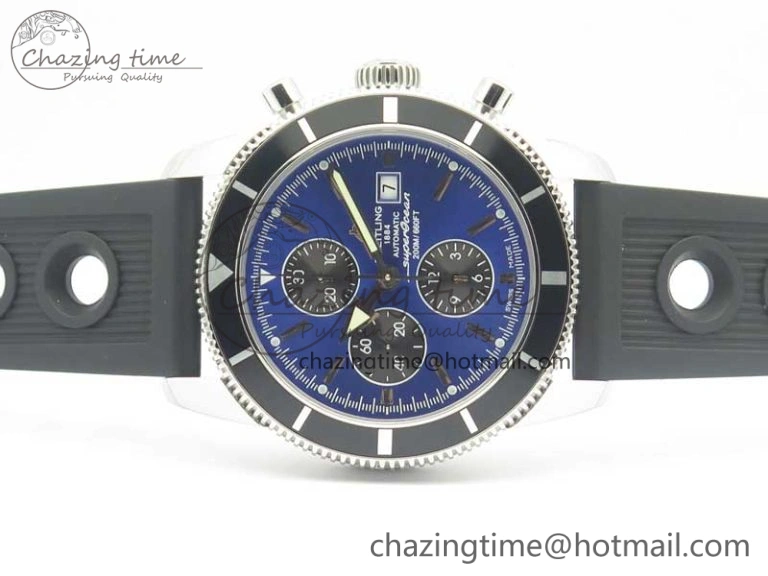 Snug Superocean Heritage ii Chrono 46 SS OMF 1:1 Best Edition Blue Bezel Blue Black Dial on Black Rubber Strap A 5625