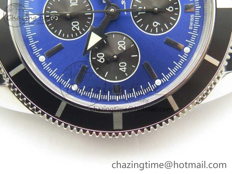 Snug Superocean Heritage ii Chrono 46 SS OMF 1:1 Best Edition Blue Bezel Blue Black Dial on Black Rubber Strap A 5625