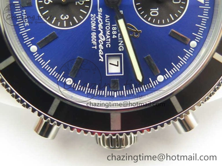 Snug Superocean Heritage ii Chrono 46 SS OMF 1:1 Best Edition Blue Bezel Blue Black Dial on Black Rubber Strap A 5625