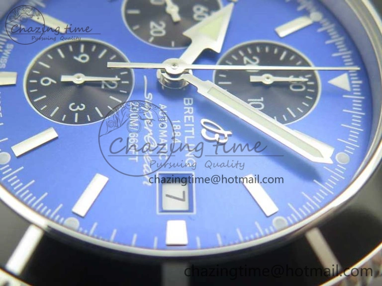 Snug Superocean Heritage ii Chrono 46 SS OMF 1:1 Best Edition Blue Bezel Blue Black Dial on Black Rubber Strap A 5625
