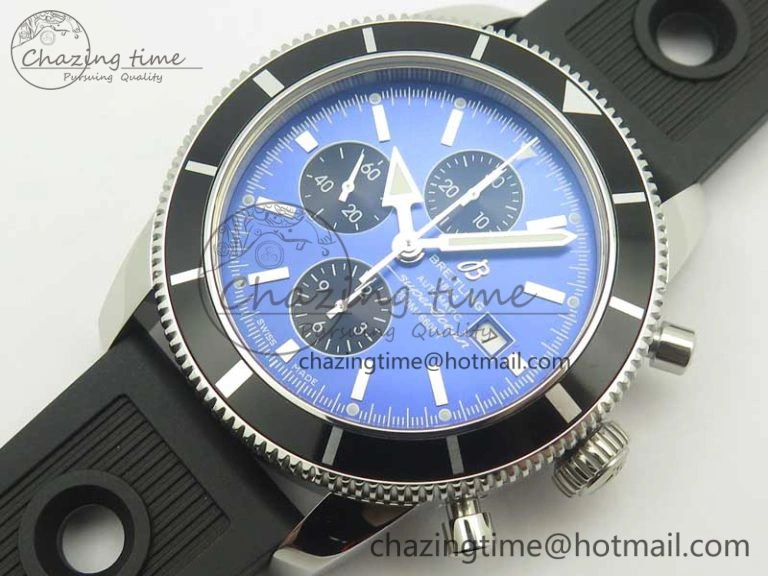 Snug Superocean Heritage ii Chrono 46 SS OMF 1:1 Best Edition Blue Bezel Blue Black Dial on Black Rubber Strap A 5625