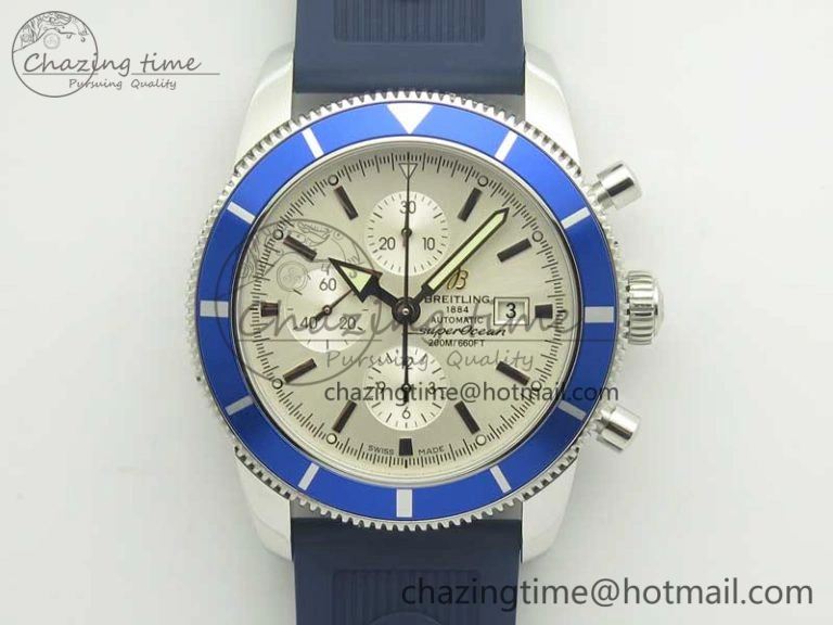 Superocean Heritage ii Chrono 46 SS OMF 1:1 Best Edition Blue Bezel White Dial on Blue Rubber Strap A Unisex 5626