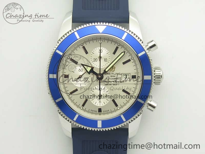 Superocean Heritage ii Chrono 46 SS OMF 1:1 Best Edition Blue Bezel White Dial on Blue Rubber Strap A Unisex 5626