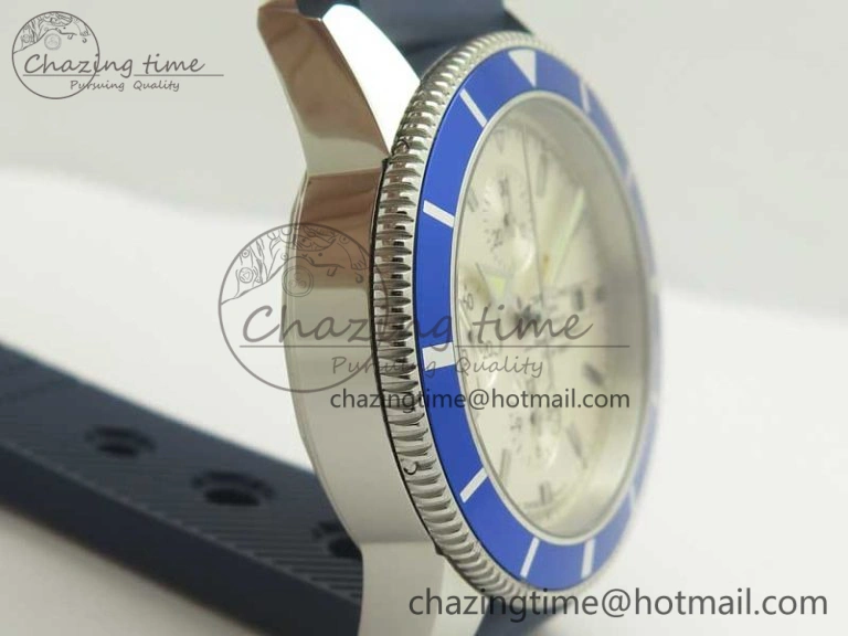 Superocean Heritage ii Chrono 46 SS OMF 1:1 Best Edition Blue Bezel White Dial on Blue Rubber Strap A Unisex 5626