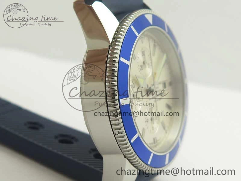 Superocean Heritage ii Chrono 46 SS OMF 1:1 Best Edition Blue Bezel White Dial on Blue Rubber Strap A Unisex 5626
