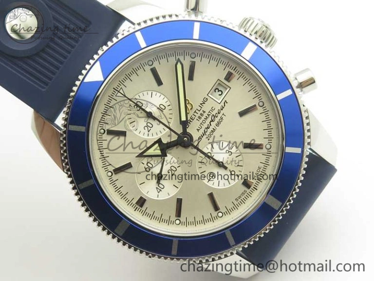 Superocean Heritage ii Chrono 46 SS OMF 1:1 Best Edition Blue Bezel White Dial on Blue Rubber Strap A Unisex 5626