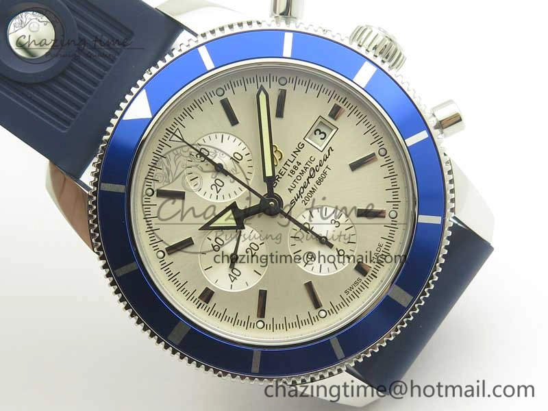 Superocean Heritage ii Chrono 46 SS OMF 1:1 Best Edition Blue Bezel White Dial on Blue Rubber Strap A Unisex 5626