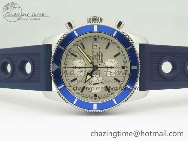 Superocean Heritage ii Chrono 46 SS OMF 1:1 Best Edition Blue Bezel White Dial on Blue Rubber Strap A Unisex 5626